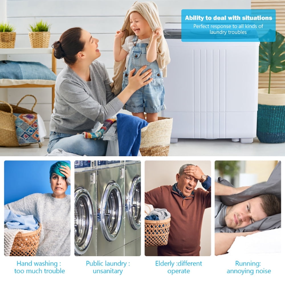 Barara King Washing Machine, Laundry Washer, Twin Tub Portable Washing Machine with Timer Control and Drain Pump for Apartment-Gray