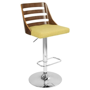 Trevi Mid-Century Modern Adjustable Barstool with Swivel in Walnut and Green by LumiSource