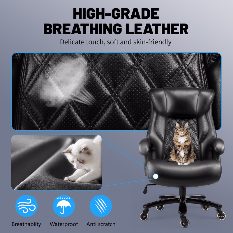 Qusaphy 800LBS Big and Tall Executive Office Chair, PU Leather Ergonomic Desk Chair with Adjustable Backrest and Thick Padded Cushion, Heavy Duty Chair for Home or Office Black