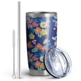 thumbnail image 2 of 20oz Tumbler with Lid and Straw Stainless Navy Blue - Flowers Steel Vacuum Insulated Water Coffee Tumbler Cup, Double Wall Vacuum Insulated Travel Mug Reusable Tumblers for Ice Drinks, Hot Beverage, 2 of 7