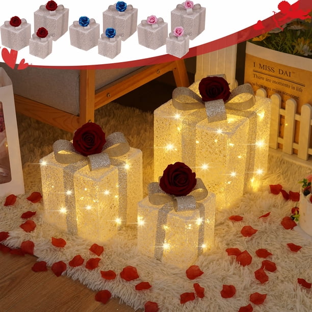 Caja Decorativa Luminosa De Pvc Juego De 3 Cajas De Luz Decorativas Para San Valentín Con Control Remoto, De Pvc Azul, Iluminadas, Para Interiores Y Exteriores, 15.5cm Rkxzt