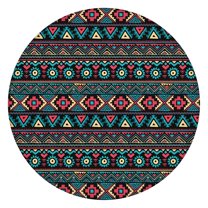 Elastic Edge Round Table Cover with Bohemian Floral Design - Vibrant Stretch Fit Tablecloth for Dining Room Kitchen - 52 to 56 Inch