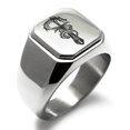 thumbnail image 1 of Stainless Steel Exalted Dragon Blade Engraved Square Flat Top Biker Style Polished Ring, 1 of 1