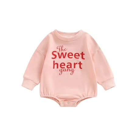 

Amuver Infant Baby Girl Valentine s Day Jumpsuit Letter Print Long Sleeve Round Neck Romper 0-18 Months
