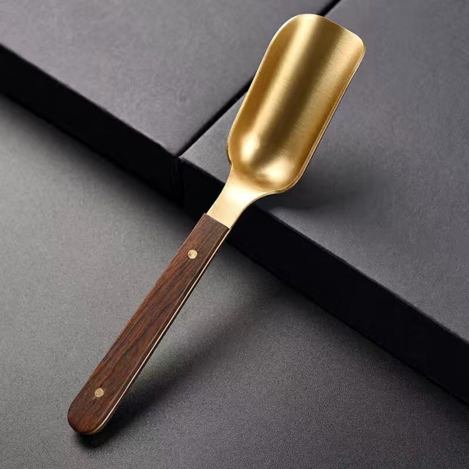 Brass Tea Scoop with Ebony Handle Chinese Style Tea Spoon Small Loose Leaf Tea Tool Traditional Gongfu Tea Accessory