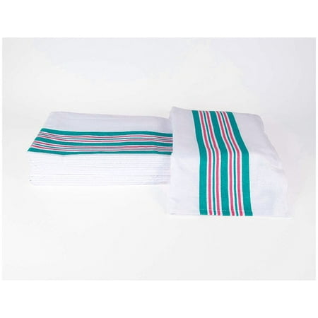 Linteum Textile (12-Pack, 30x40 in) Receiving HOSPITAL BABY BLANKETS, 100% Cotton, White w/ Teal & Pink Stripes