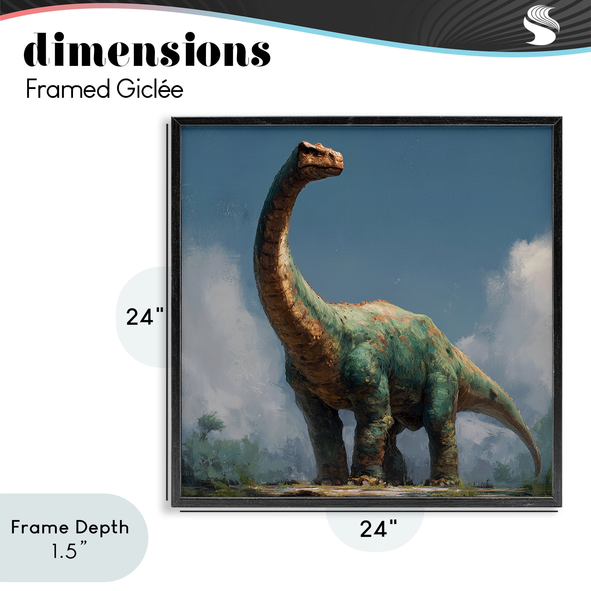 Stupell Industries Colossal Brontosaurus in Meadow Black Framed Giclee Art, design by Wumples
