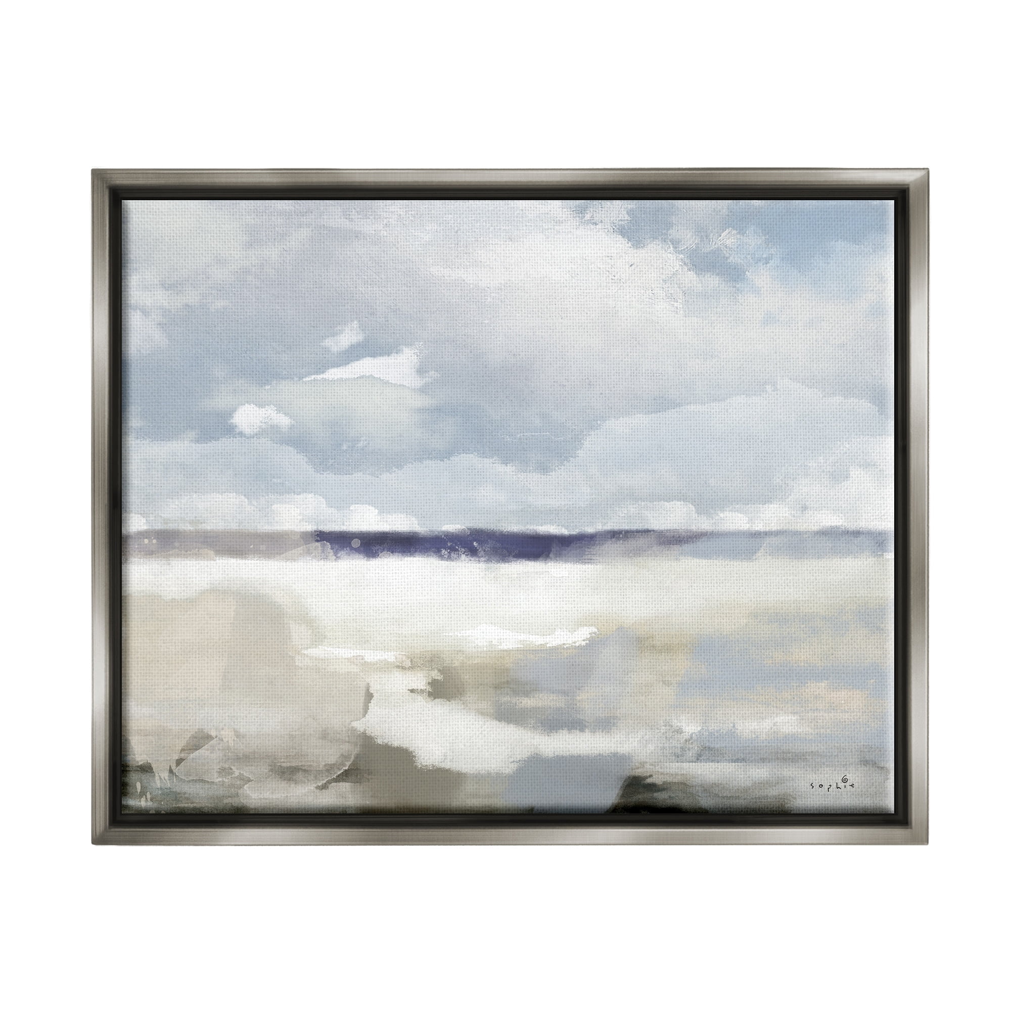 Stupell Industries Layered Abstract Beach Scenery Distant Land Clouds Painting Luster Gray Floating Framed Canvas Print Wall Art, Design by Sophie 6