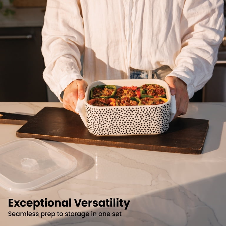 Thyme & Table 4-Piece Rectangular Ceramic Baking Dish and Lid Set