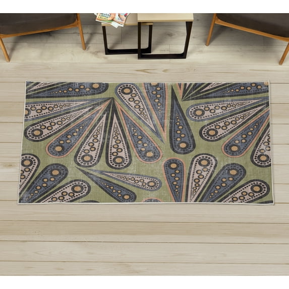 Abstract Decorative Rug, Contemporary Shapes Polka Dots Geometric Curvy Edges Dot Circles Illustration, Quality Carpet for Bedroom Dorm and Living Room, 6 Sizes, Avocado Green, by Ambesonne