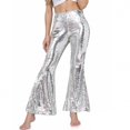 thumbnail image 1 of WILLBEST Pantalones Casuales de Mujer, de Cintura Alta, Acampanados, con Lentejuelas, Cómodos, Elásticos, de Largo Completo para Uso Diario y Actividades. Extra Grande, 1 of 5