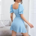 thumbnail image 5 of Women'S Summer Drawstring Sweetheart Neck Puff Sleeve A Line Short Dress  Blue M, 5 of 6