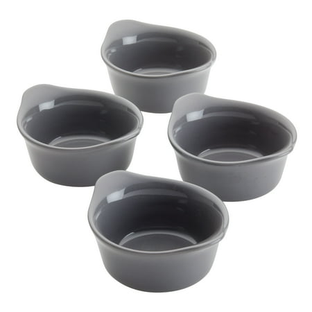 Rachael Ray Ceramics Round Ramekin Dipper Cup Set, 4-Piece, Gray