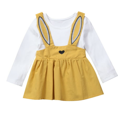 Cute Infant Toddler Baby Girls Long Sleeve Rabbit Easter Dress Outfits