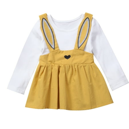 

Cute Infant Toddler Baby Girls Long Sleeve Rabbit Easter Dress Outfits