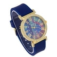thumbnail image 2 of Stand Out Get Noticed! Big Face Ladies Bejeweled Rubber Iced Out Colorful Watch with Genuine Rhinestone Diamond Accents - Touch of Female Celebrity Glamour - ST10800 Navy Blue, 2 of 5