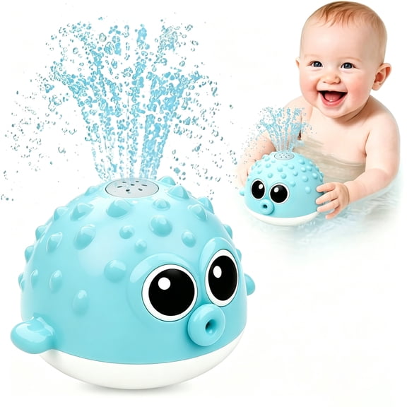 Dammyty Baby Bath Toys, Toddler Pool Toy, Pufferfish Light up Fountain Bath Toy, Christmas Birthday Gift for Baby Toddler 6 Months and Older