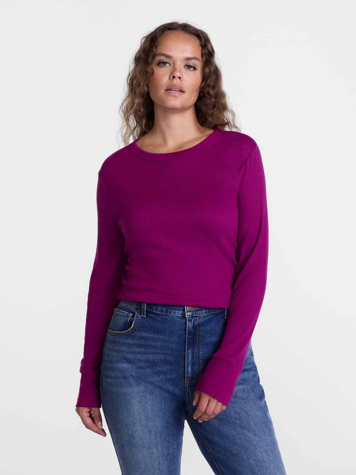 Scenario Women's and Women's Plus Rib Tee with Long Sleeves, Sizes XS-4X