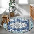 thumbnail image 4 of Blue Boho Round Area Rug 4ft, Farmhouse Bohemian Medallion Oriental Flower Washable Non-Slip Circle Rugs for Bedroom Living Room Kitchen, Soft Non Shedding Circle Carpet for Dining Room Dorm, 4 of 9