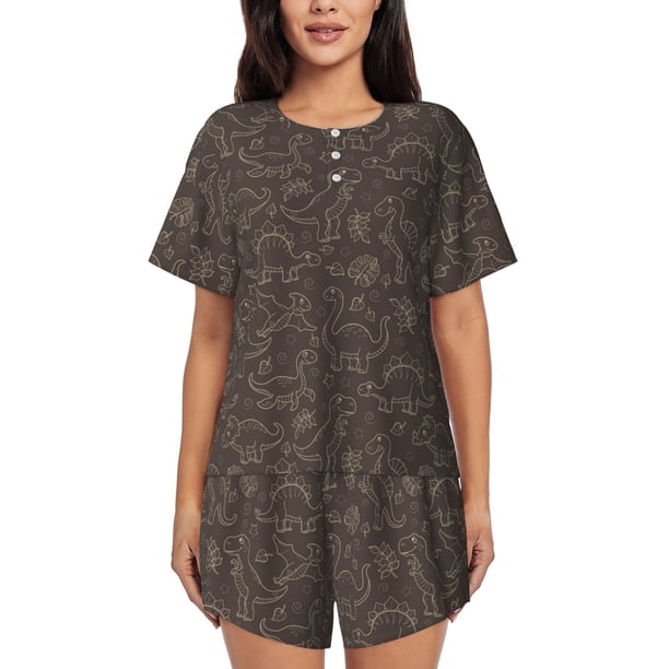 Fotbe Dinosaur Conjunto de Pijama Estampado para Mujer, 2 Piezas, Ropa de Dormir con Camiseta de Manga Corta y Shorts Suaves-Small