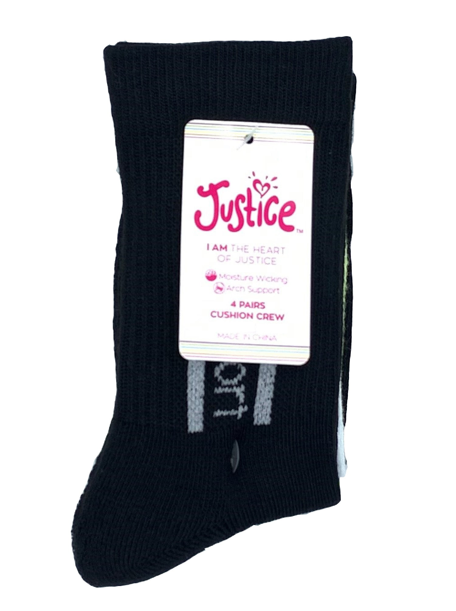 Justice, Girls Crew Socks, 4-Pack, Sizes M-L