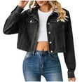 thumbnail image 2 of Wiyuqeen Womens Cropped Jean Jacket Elegant Button Down Denim Jackets Fitted Lapel Long Sleeve Jean Coat Petite Ladies Denim Outfit, 2 of 7