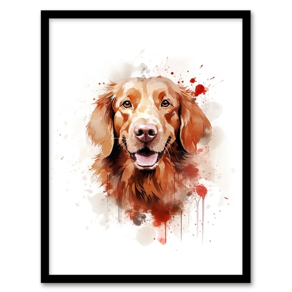 Red Golden Retriever Lovers Gift Watercolour Pet Portrait Painting Artwork Art Print Framed Poster Wall Decor 12x16 inch