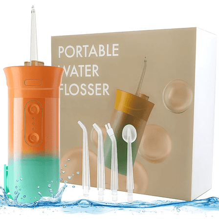 Water Flossers for Teeth Cleaning, Professional Electric Flossing, Rechargeable Travel Teeth Cleaner, Orange