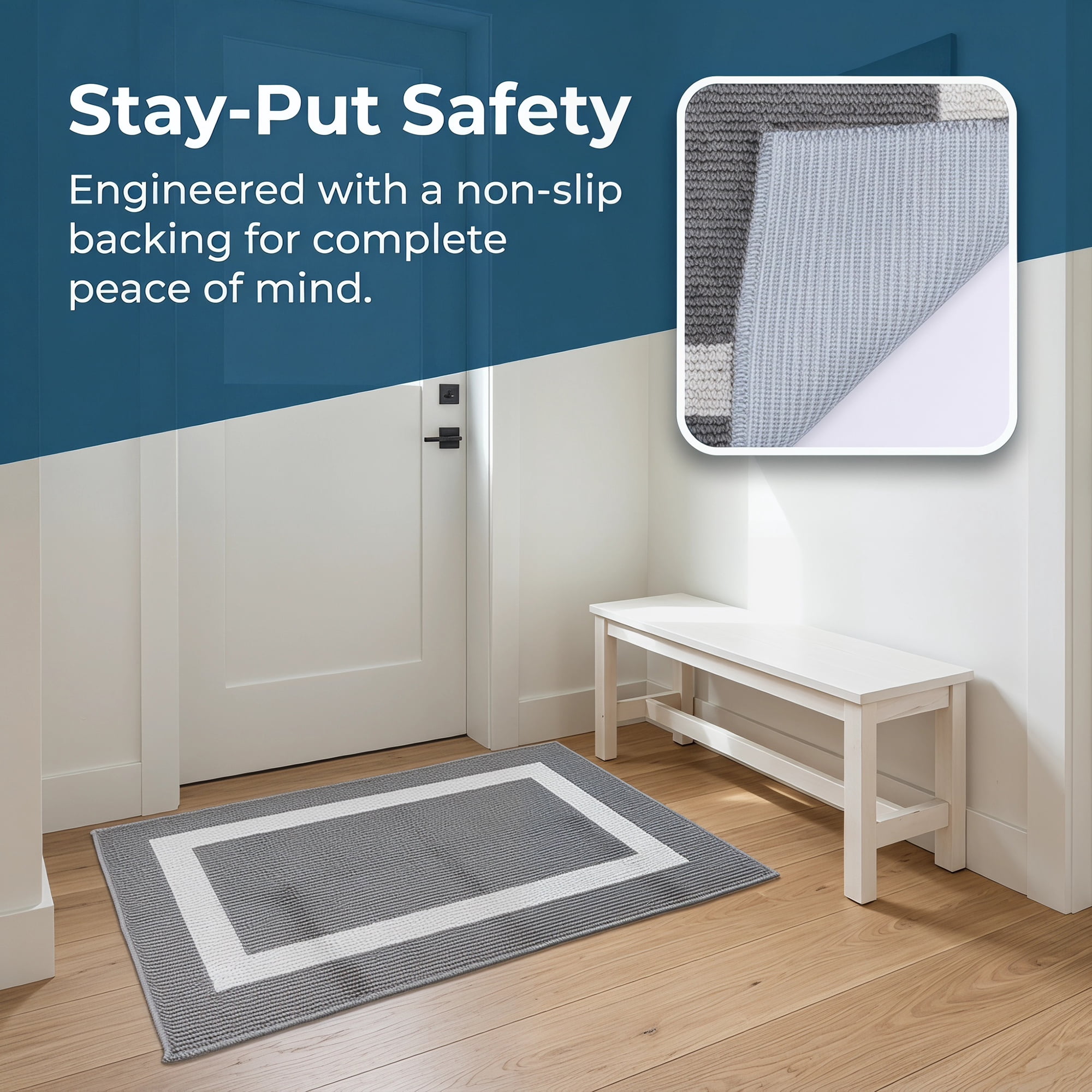 Unique Bargains Waterproof Non-Slip Low-Profile Entryway Rug Door Mat Grey 32" x 20"