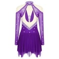 thumbnail image 4 of Jowowha Women's Color Block Figure Skating Dress Long Sleeve Asymmetrical Lyrical Contemporary Costume Purple L, 4 of 7
