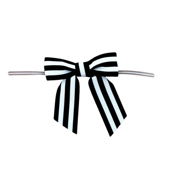Black & White Striped Pre-Tied Bows - 3" Wide, Set of 12, Grosgrain Ribbon, Wedding, Christmas, Gift Basket