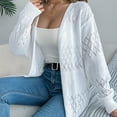 thumbnail image 4 of Wyobums Women's Cardigan Sweaters Fall Long Sleeve Crochet Eyelet Open-Front Cardigan Lightweight Loose Knitted Sweater A-White, 4 of 8