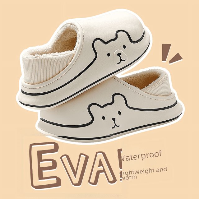 Zapatillas de algodón impermeables para mujer, de invierno, con bonitos dibujos de osos, para el hogar, de felpa, para hombre, con sensación de excrementos, zapatos de algodón para hombre