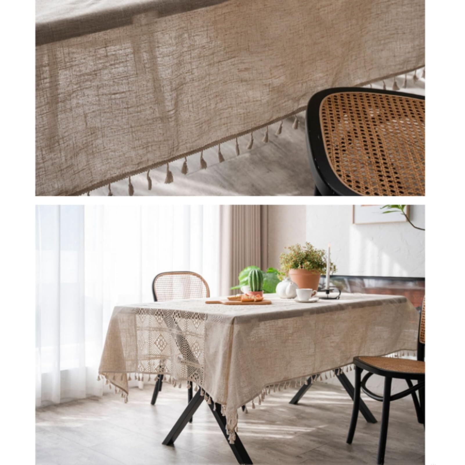 Crochet Lace Tablecloth With Tassel | Rectangular Table Cover 55x79 Inch For Wedding Party
