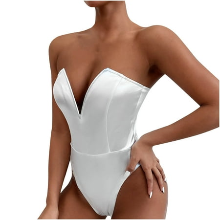 

Womens Lingerie Sets Clearance Tight Fit Bib Pants Coverall Bodysuit Underwear One-Piece Leotard Floral Lingerie White L