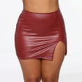 thumbnail image 2 of Pntutb Fashion Women's Pure Color Pu-Leather Zipper Hip Leather Skirt, 2 of 6