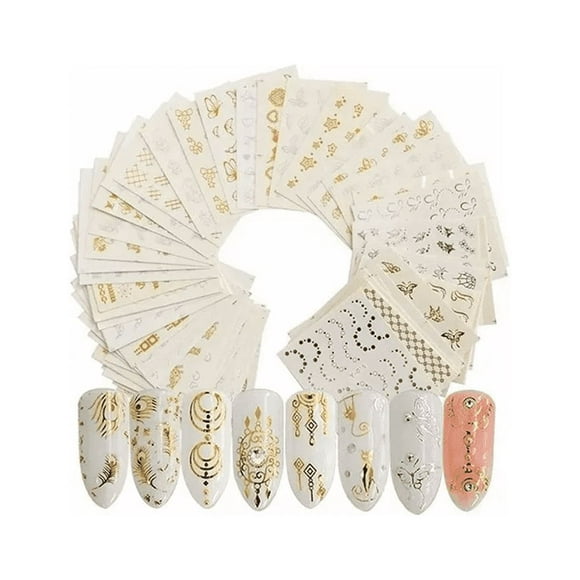 Sticker Pegatinas Decorativas para Uñas Dorado y Plata 30hojas