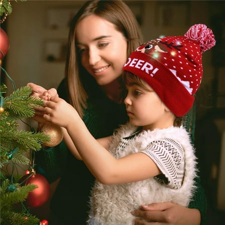 Led Hut Christmas Lights Merry Christmas LED Light Beanies Hat Santa Claus/Snowman Christmas Holiday Cap for Adult Kid with LED Light ()