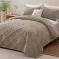thumbnail image 3 of Exclusivo Mezcla Ultrasonic Twin Quilt Set, 2-Piece Lightweight Bedspreads Modern Striped Coverlet, Taupe, 3 of 7