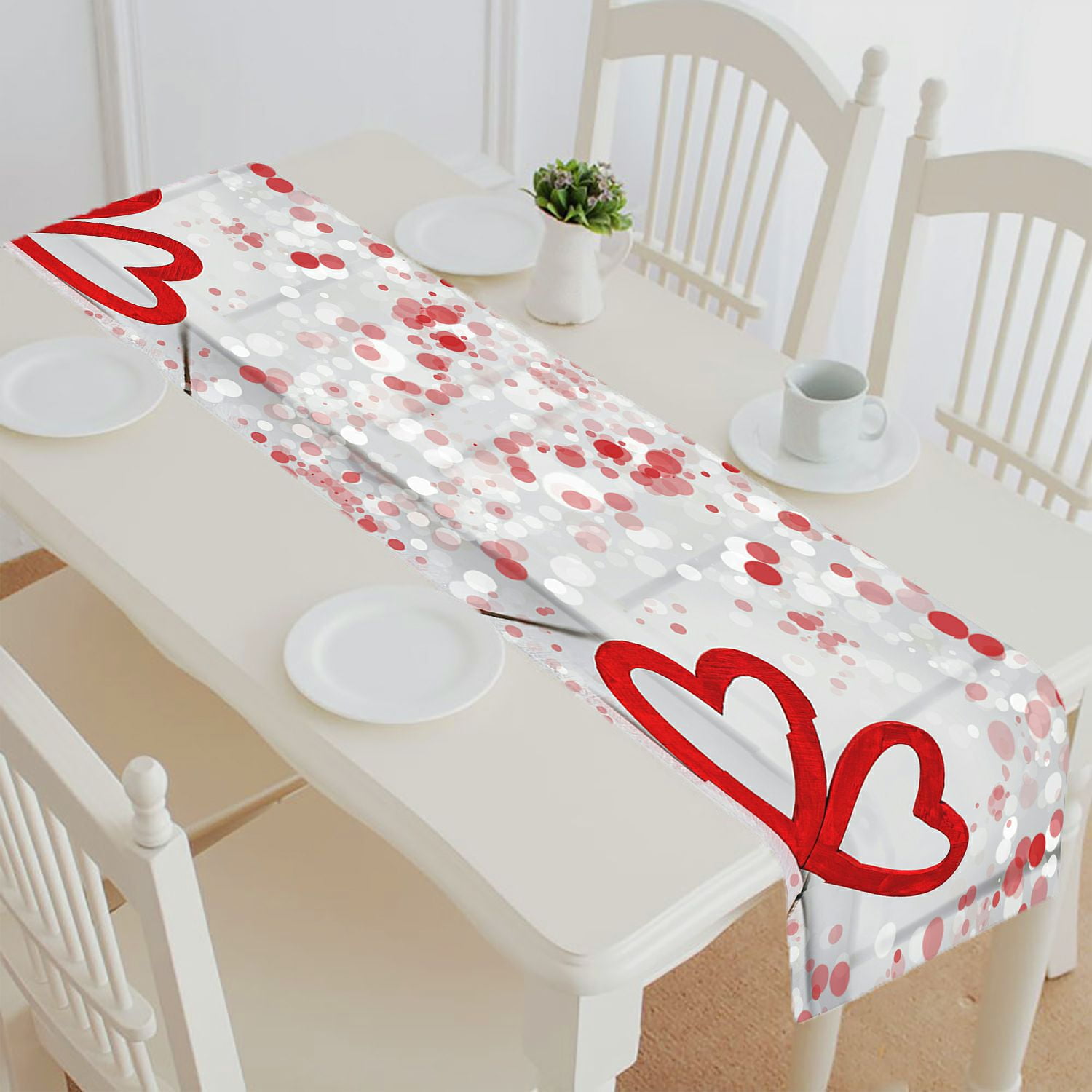 ABPHQTO Valentine Day Hearts On White Wooden Table Runner Placemat