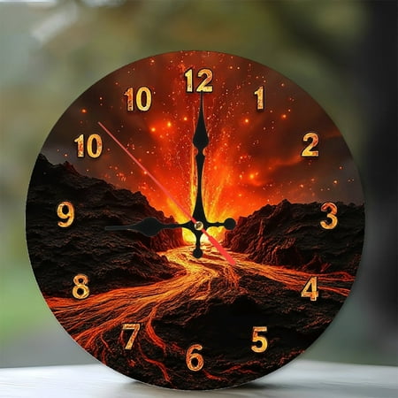 Volcano Lava Flow Wall Clock Home Decor 10-Inch Silent Wooden Wall Clock, Battery Operated (AA Batteries Not Included), Artistic Home Decor