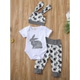 thumbnail image 3 of Jxzom My First Easter Newborn Infant Baby Girl boy Outfit 3M 6M 12M 24M Short Sleeve Bunny Romper Pants hat 3Pcs Clothes Set, 3 of 7