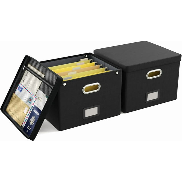 File Organizer Box File Box for Letter Size Files Storage Hanging File Folder Organizer with Mesh Pocket on Lid Portable Filing Box with Handle for Office/Home/School( )