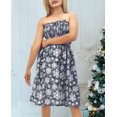 thumbnail image 3 of LA LEELA Women's Beach A line Slit Mini Dress Ruched Tube Top Evening Short Strapless Casual Christmas Tree Dress for Women L-XL Grey Snowflakes, 3 of 5