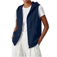 thumbnail image 2 of dazeni Women's Plus Size Zip up Hoodies Vest Lightweight Sleeveless Hooded Jackets Loose Casual Athletic Drawstring Sweatshirts Waistcoat Outwear with Pockets Navy 5X-Large, 2 of 9