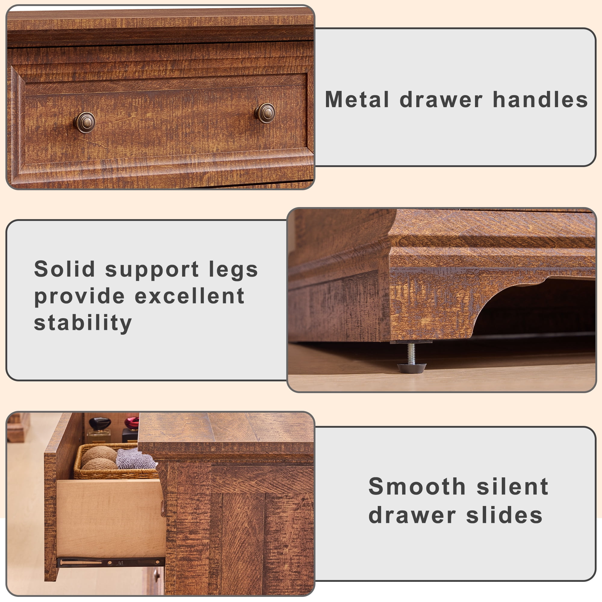 KeyWhat 54" Farmhouse 6-Drawer Dresser with Handles for Bedroom, Living Room , Hallway