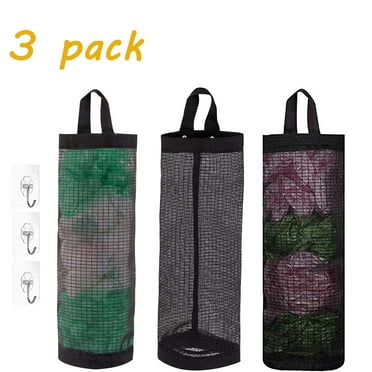 3PCS Plastic Bag Holder Bag Holder,Plastic Bags Folding Hanging Trash Bag Dispensers with 3 Hooks,Storage Recycling Bags for Home and Kitchen