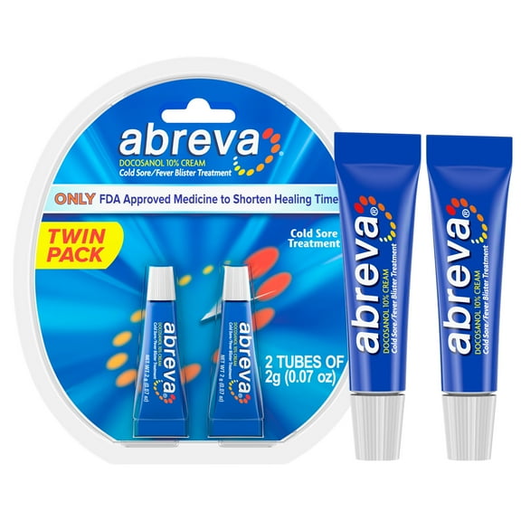 Abreva Docosanol Cold Sore and Fever Blister Treatment Cream Tube, 2 G, 2 Pack