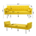 thumbnail image 6 of Modern Velvet Futon Sofa Beds, Upholstered Convertible Sofa Couch with 2 Pillows Removable Square Armrests for Living Room, Small Space, Apartment, Yellow, 6 of 7