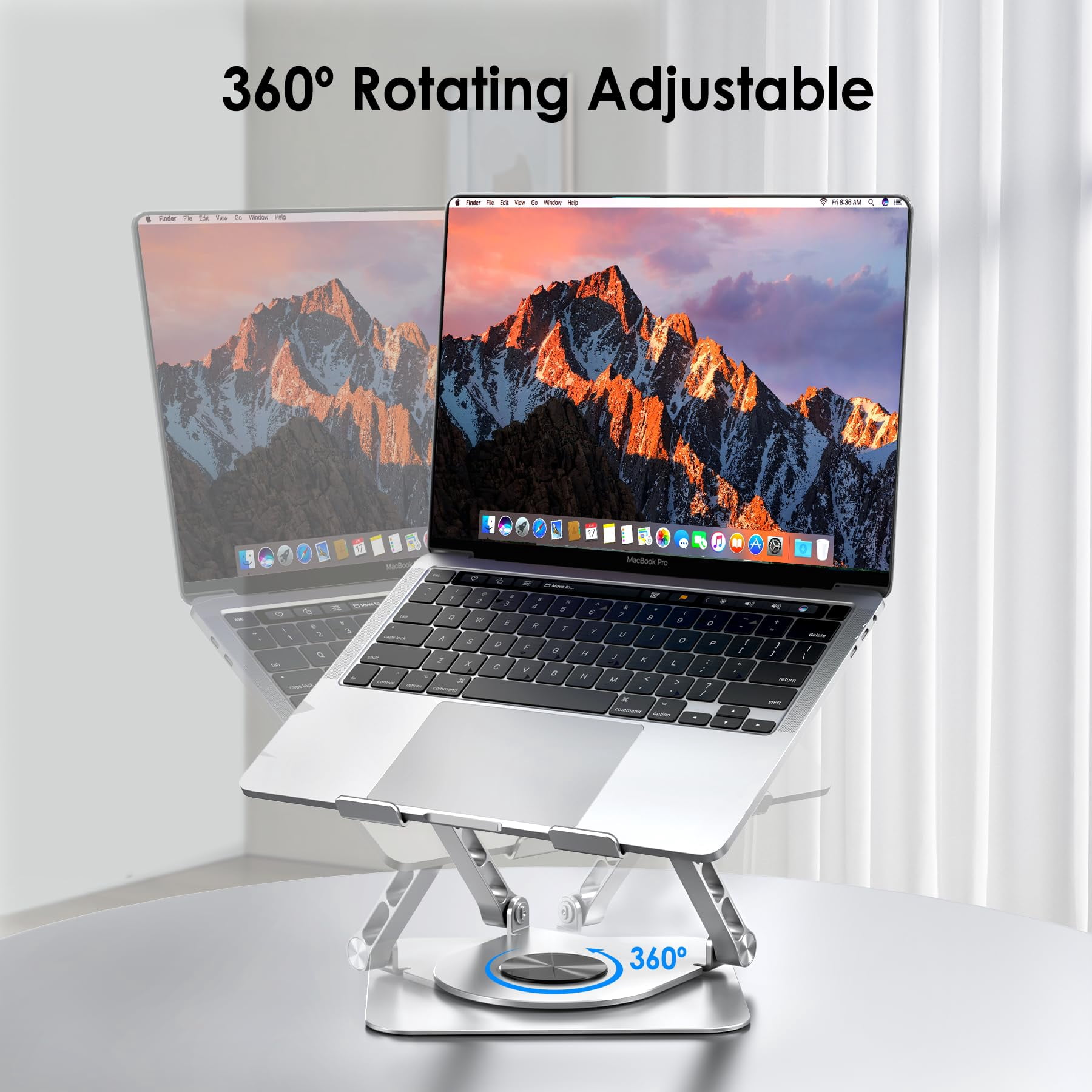 CreaDream Laptop Stand for Desk, 360 Rotating Adjustable Computer Stand, Aluminum Foldable Laptop Riser Holder Compatible with MacBook Air Pro, Dell XPS, HP Notebook (10-17.3'') -Silver